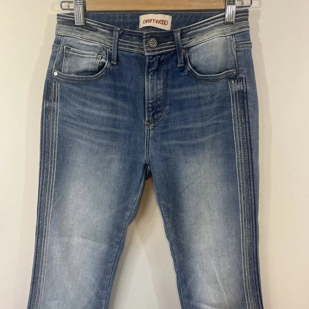 Driftwood Isabel Jeans Womens 25‎ Blue Frayed Hem Bootcut Stretch Denim Mid Rise